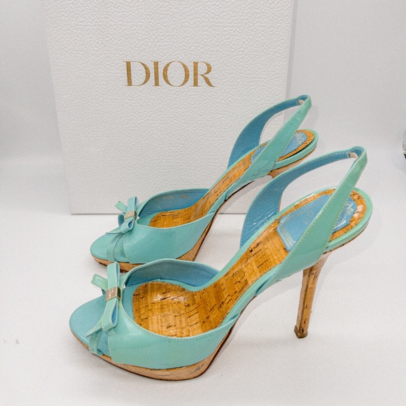 πΉSOLD πΉDior Patent Leather Peep Toe Sling Back Platform Bow DetailHeel Size 38 - Picture 3 of 12